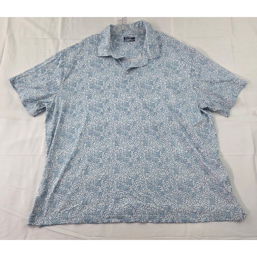 Ben Hogan Performance Golf Polo Shirt Men 3XL Blue Leaf Print Golfcore Preppy